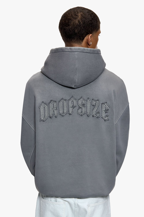 SELF FABRIC PATCH HOODIE ACID WASHED GREY