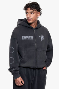 FADED PRINT ZIP HOODIE VINTAGE WASHED BLACK