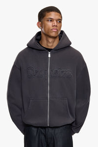 SELF FABRIC PATCH ZIP HOODIE WASHED ANTHRACITE