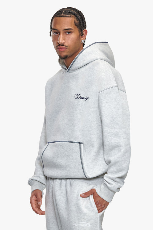 CONTRAST STITCHED HOODIE GREY MELANGE