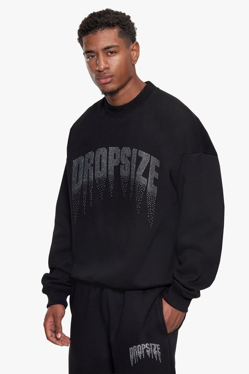 RHINESTONE FADE OUT LOGO CREWNECK BLACK