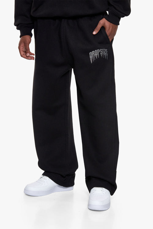 RHINESTONE FADE OUT LOGO OPEN LEG JOGGER BLACK
