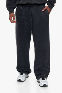 RHINESTONE OPEN LEG JOGGER ACID WASHED BLACK