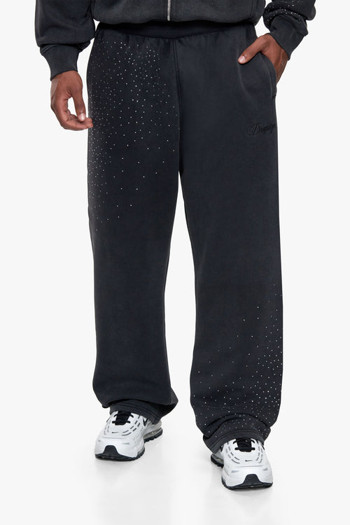 RHINESTONE OPEN LEG JOGGER ACID WASHED BLACK
