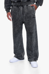 RHINESTONE OPEN LEG JOGGER VINTAGE WASHED BLACK
