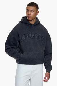 LOGO PATCH HOODIE ACID WASHED BLACK