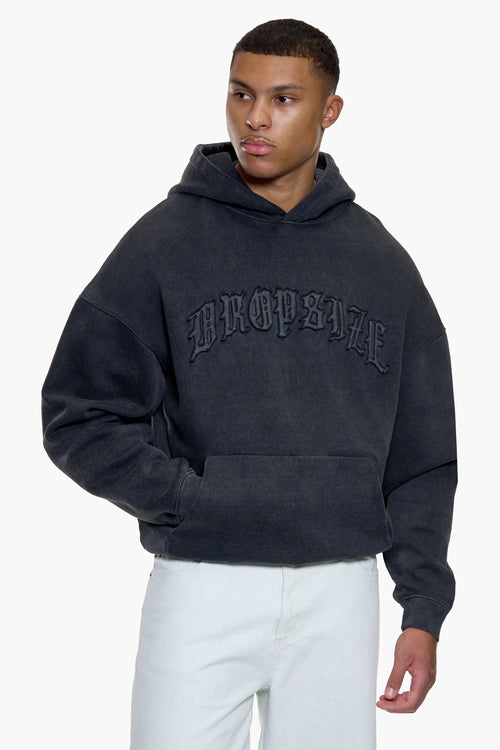 LOGO PATCH HOODIE ACID WASHED BLACK