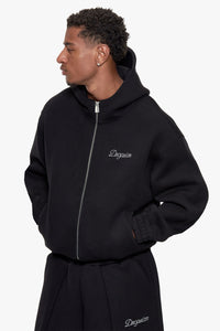 RHINESTONE LOGO ZIP HOODIE BLACK