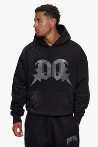 RHINESTONE MIRRORED LOGO HOODIE BLACK
