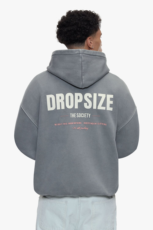 STATEMENT HOODIE ACID WASHED GREY