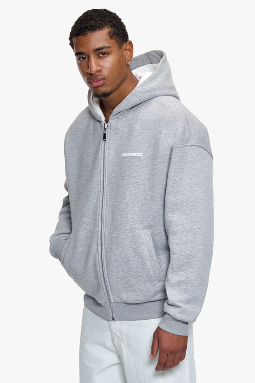 REVERSIBLE ZIP HOODIE WHITE GREY MELANGE