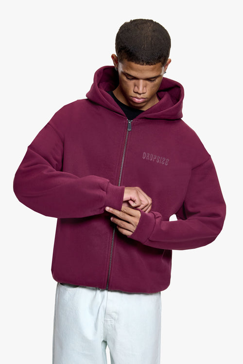 BOXY ZIP HOODIE WASHED MOON RED