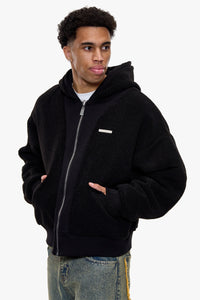 REVERSIBLE SHERPA ZIP HOODIE BLACK