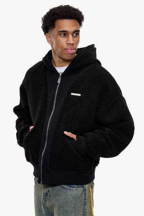 REVERSIBLE SHERPA ZIP HOODIE BLACK