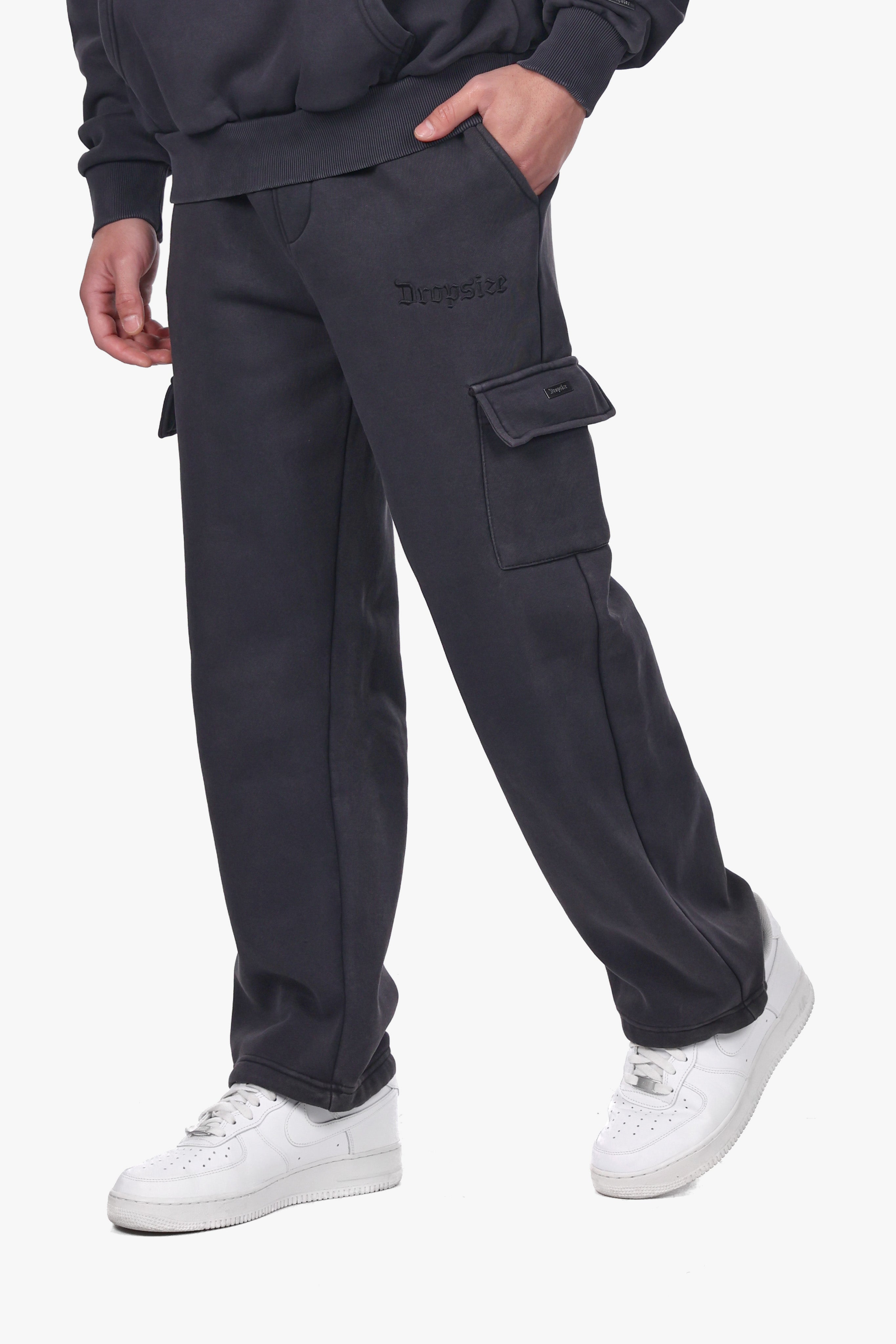 CARGO LOOSE FIT SWEATPANTS ACID WASHED BLACK