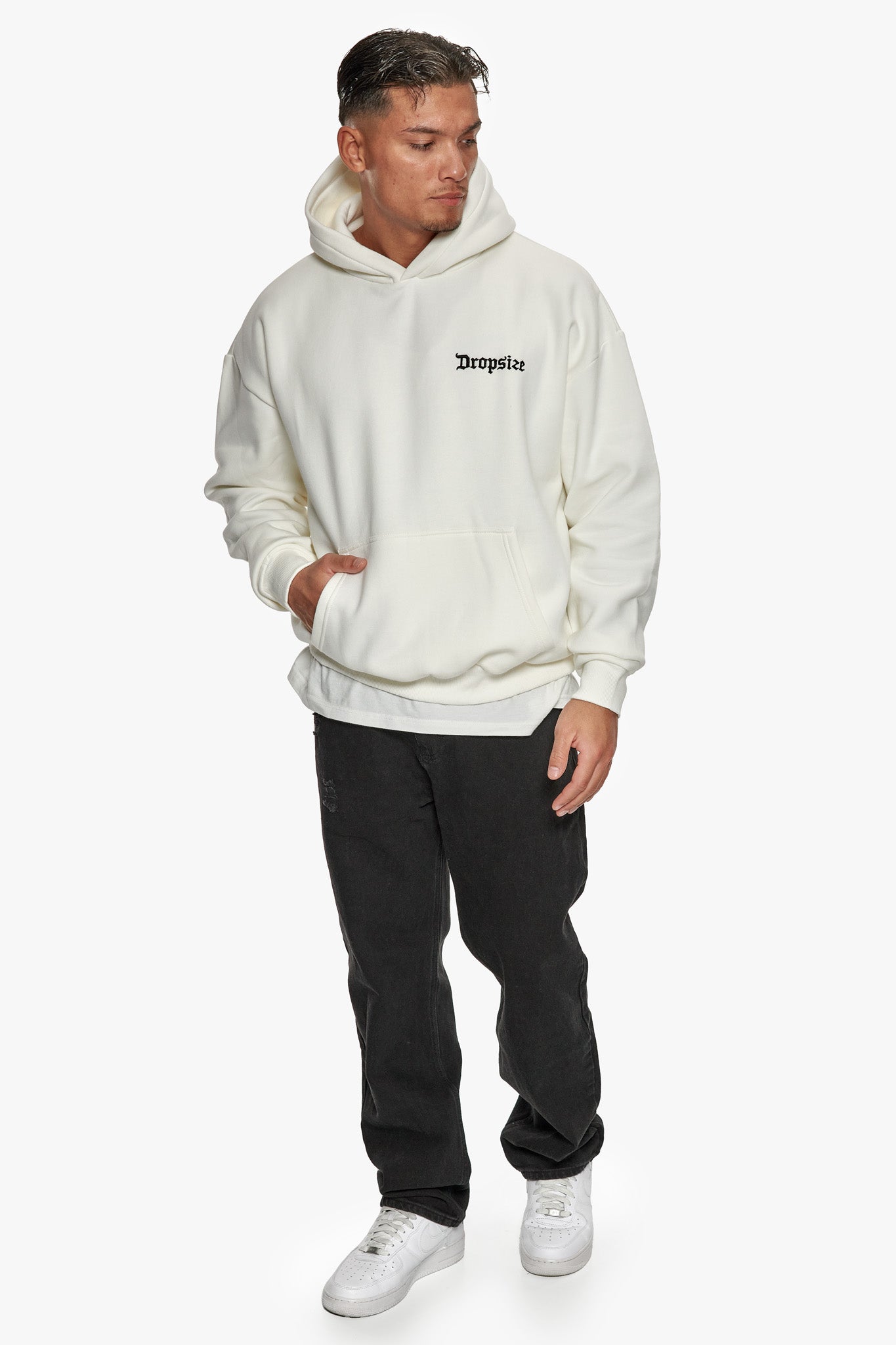 HEAVY OVERSIZE EMBO HOODIE CREAM WHITE