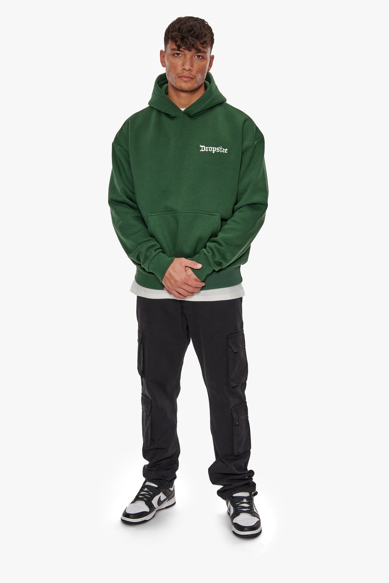 HEAVY OVERSIZE EMBO HOODIE DARK GREEN