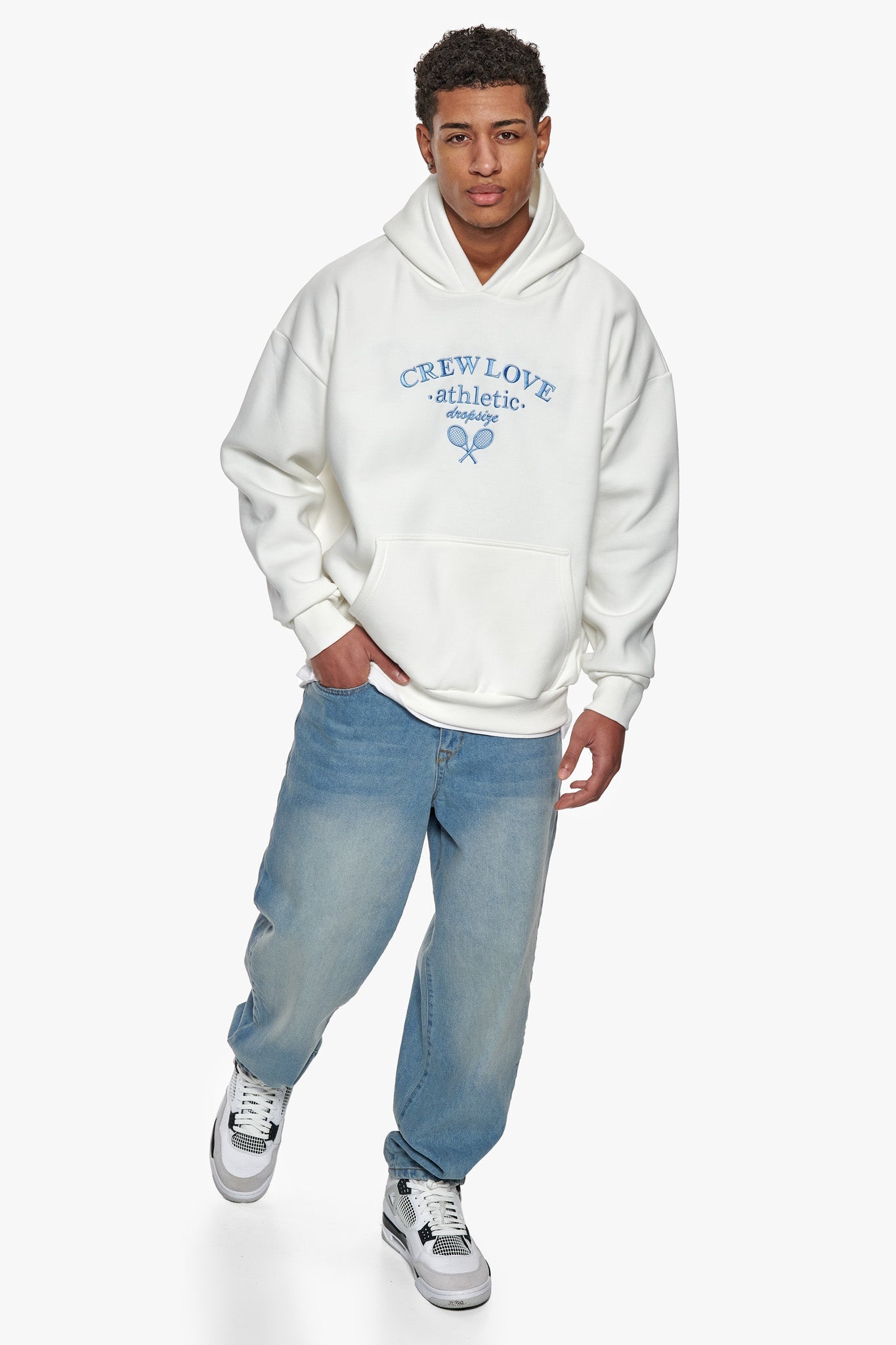 HEAVY OVERSIZE CREW ATHLETIC HOODIE CREAM