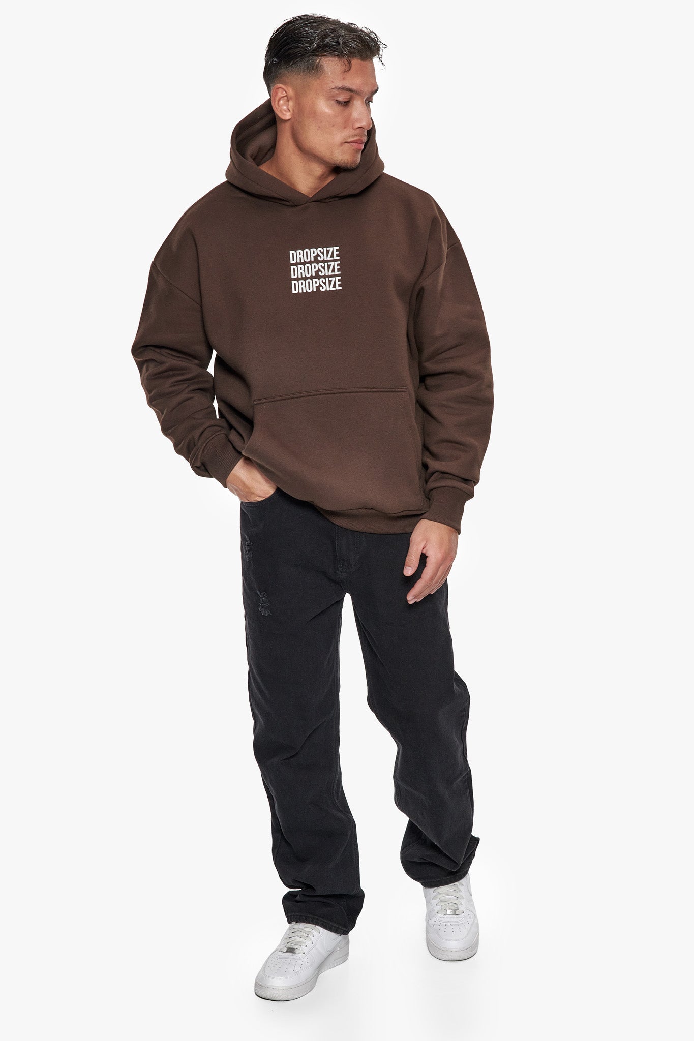 HEAVY OVERSIZE TRIPLE LOGO HOODIE CHOCOLATE BROWN