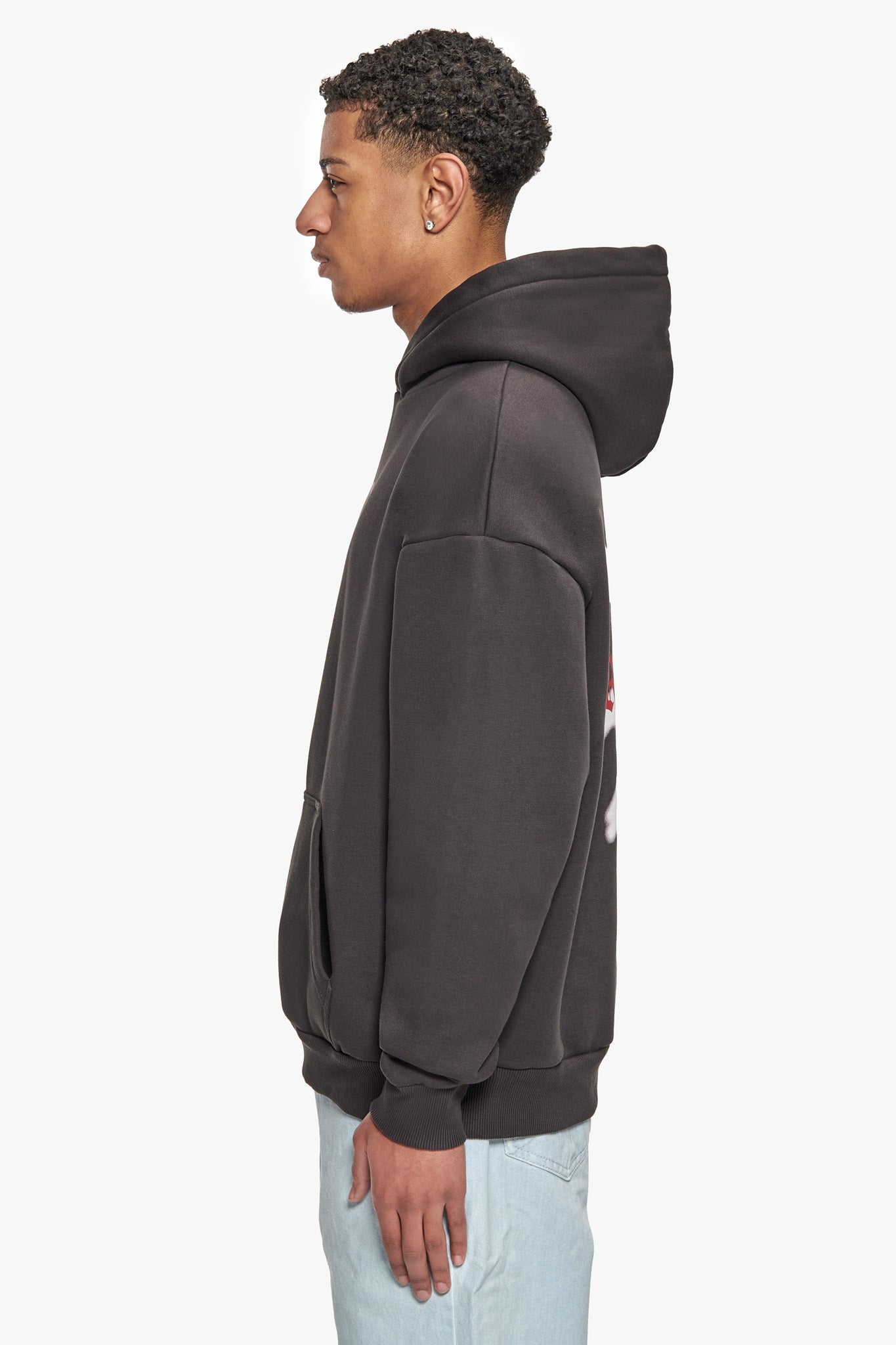 HEAVY OVERSIZE MID LOGO HOODIE WASHED BLACK