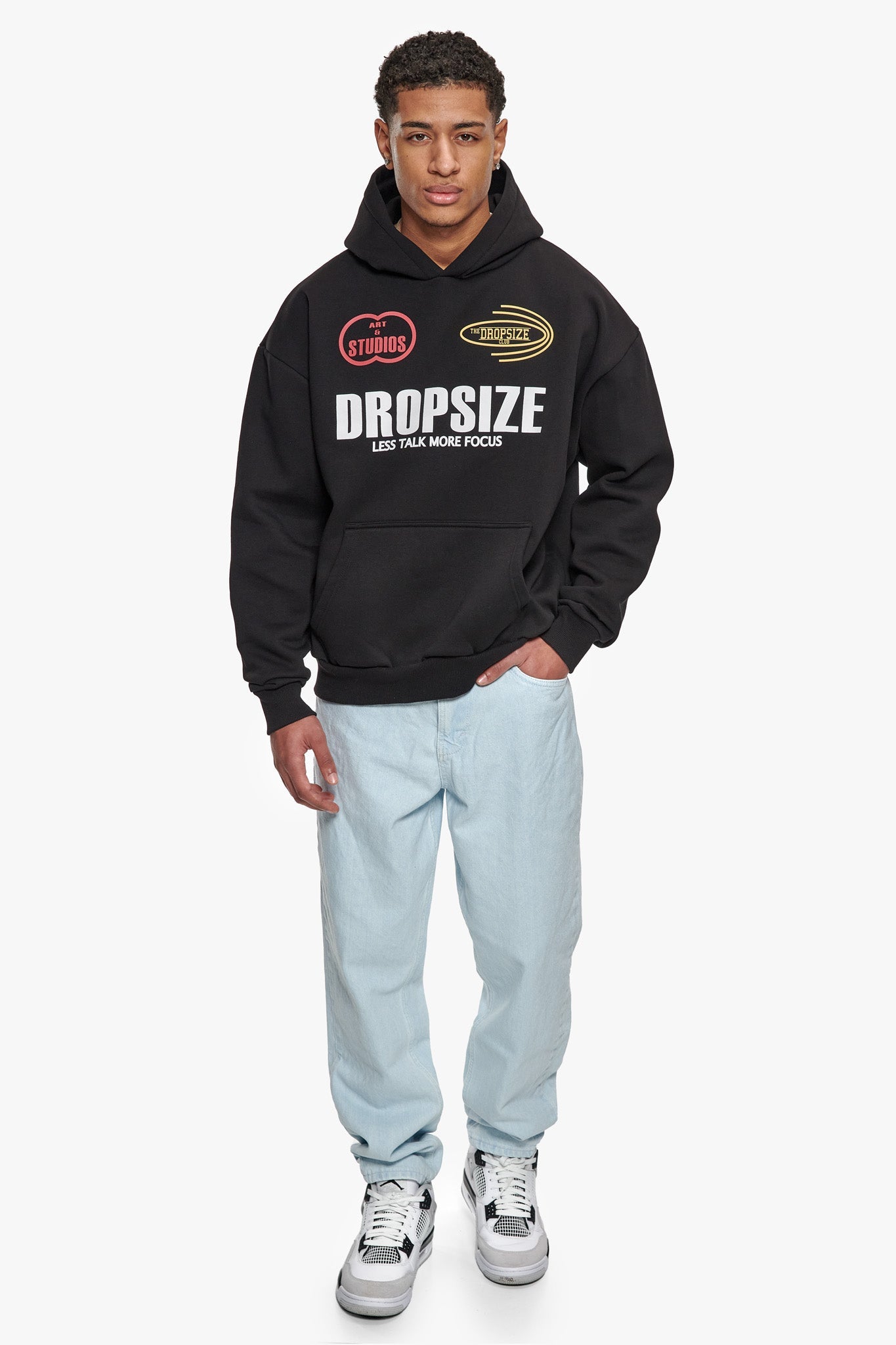 HEAVY OVERSIZE MORE FOCUS HOODIE WASHED BLACK