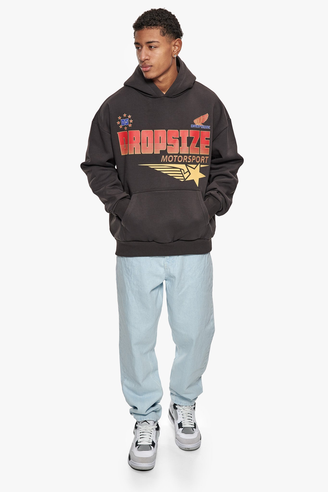 SUPER HEAVY OVERSIZE RACING DEPARTMENT HOODIE WASHED BLACK