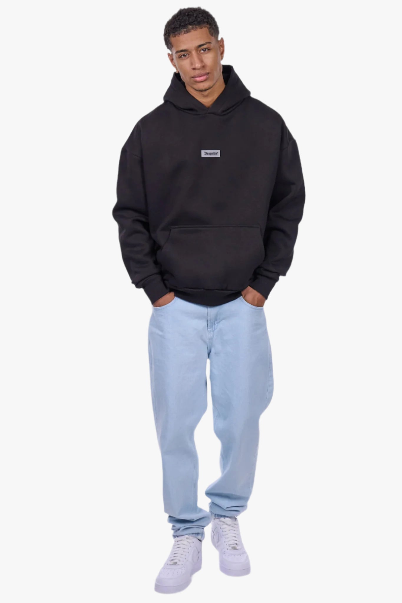 HEAVY OVERSIZE MIDDLE RUBBER PATCH HOODIE BLACK