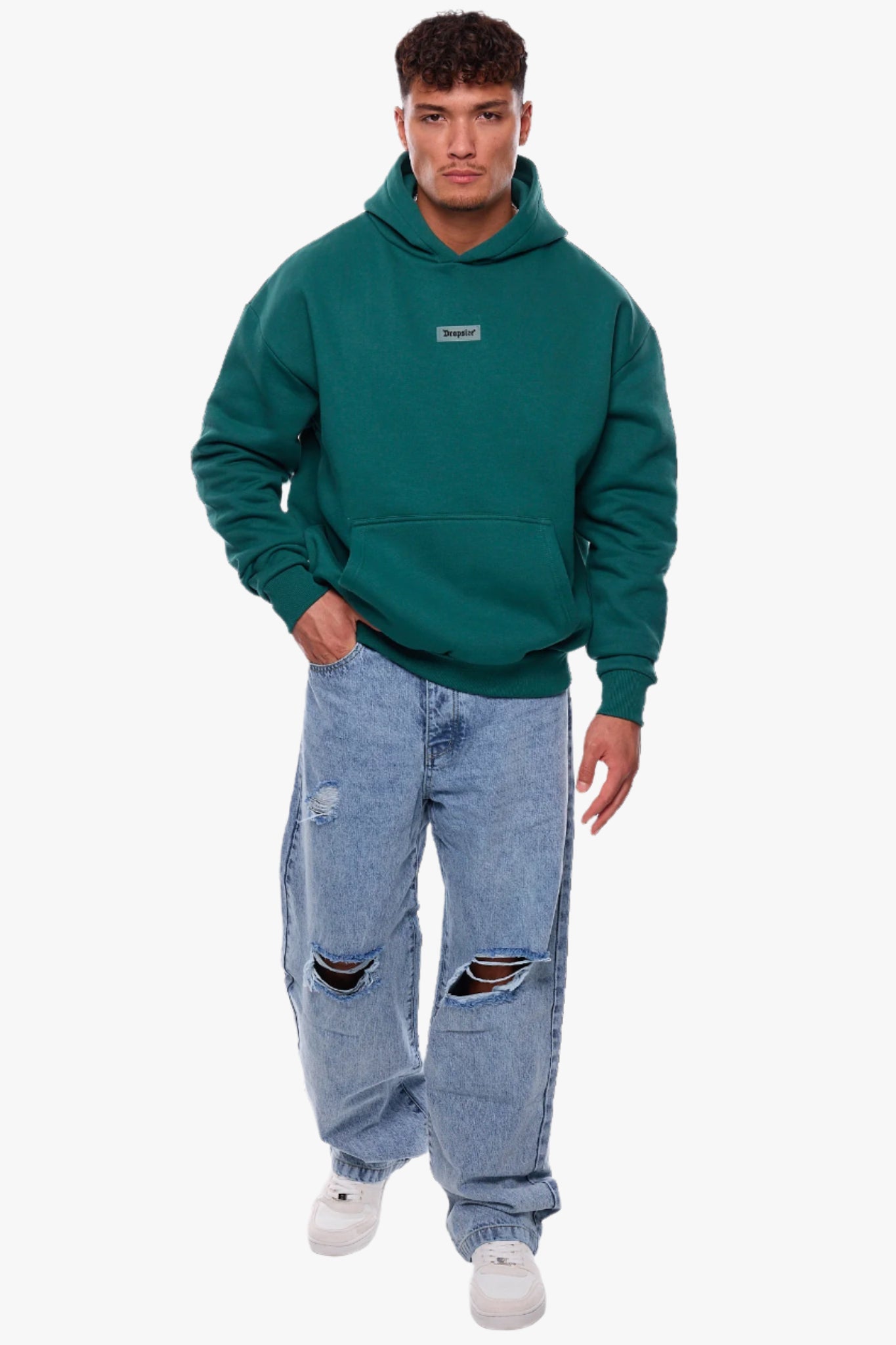 HEAVY OVERSIZE MIDDLE RUBBER PATCH HOODIE GREEN