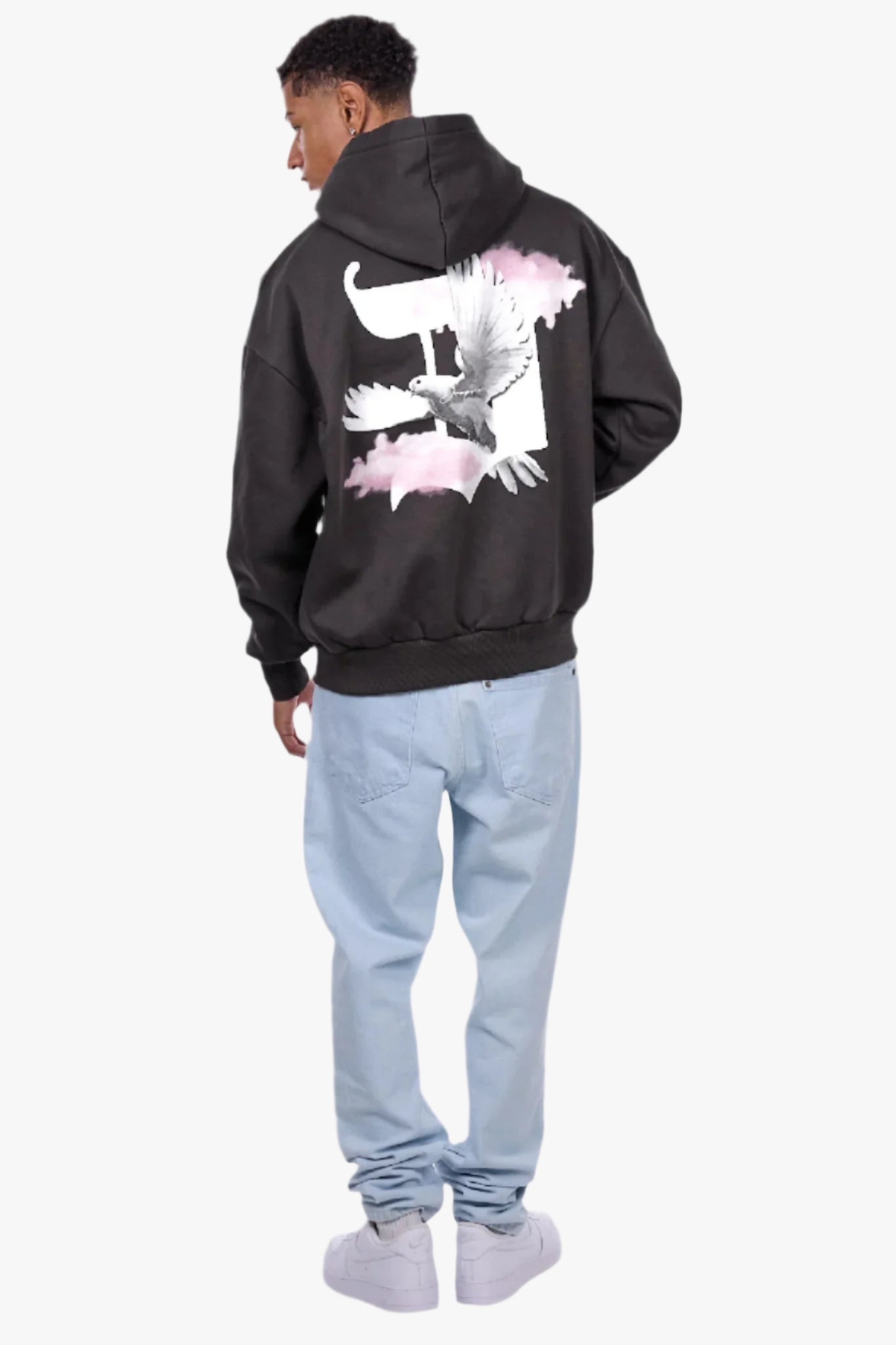 HEAVY OVERSIZE DOVE CLOUDS HOODIE WASHED BLACK