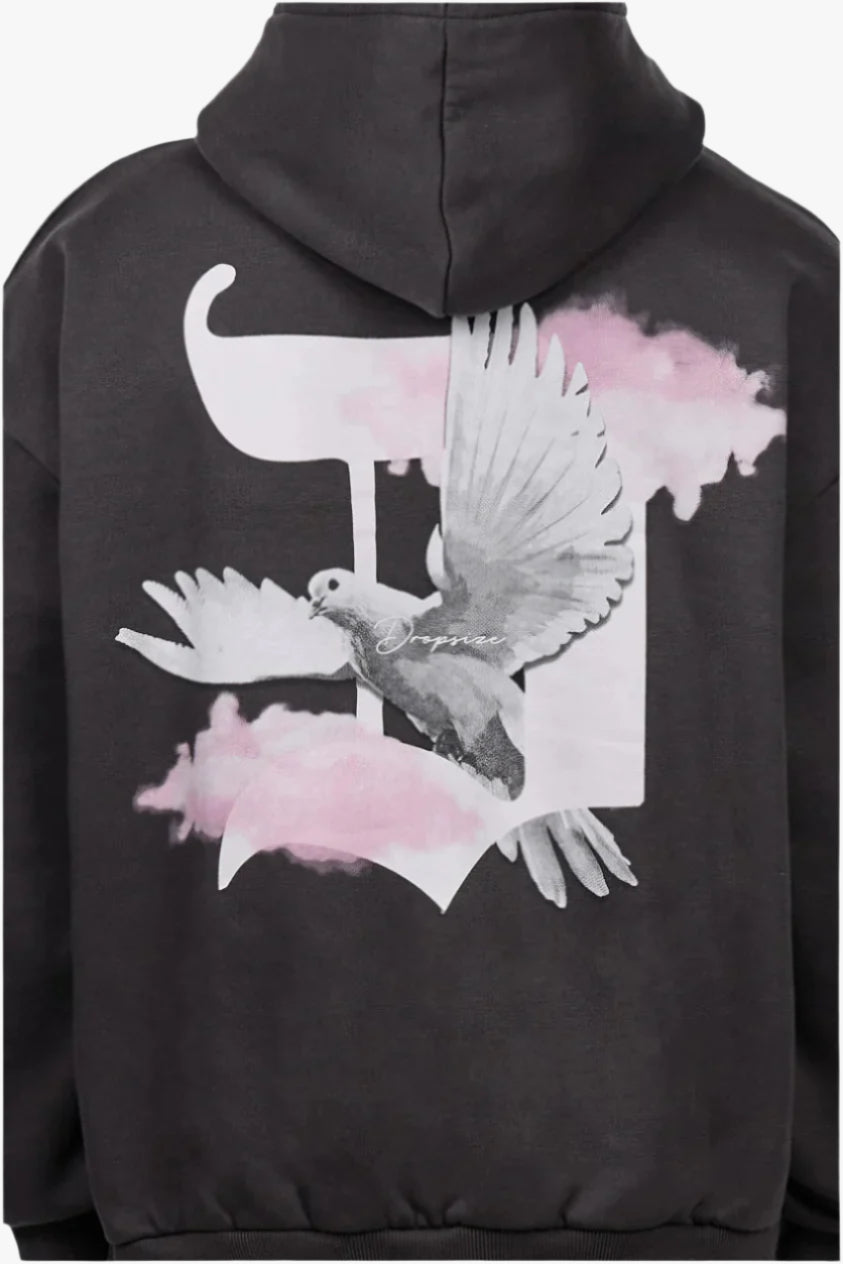 HEAVY OVERSIZE DOVE CLOUDS HOODIE WASHED BLACK