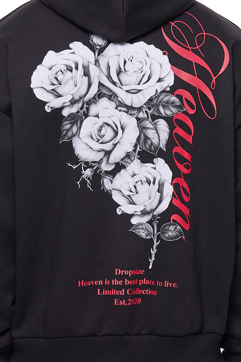 HEAVY OVERSIZE HEAVEN ROSES HOODIE BLACK