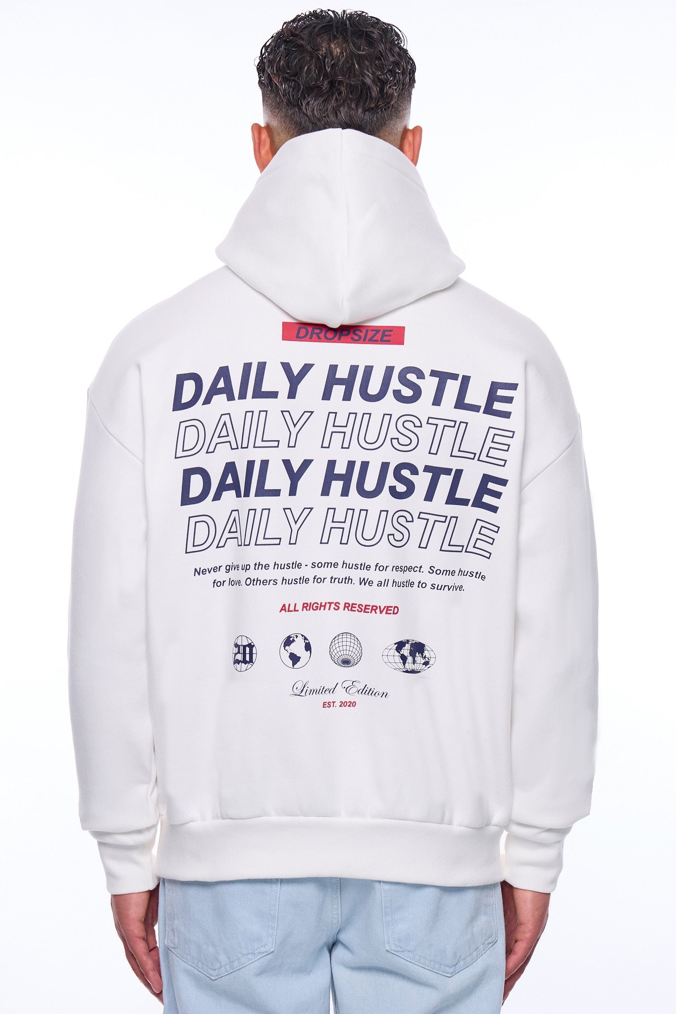 HEAVY OVERSIZE DAILY HUSTLE HOODIE CREAM WHITE