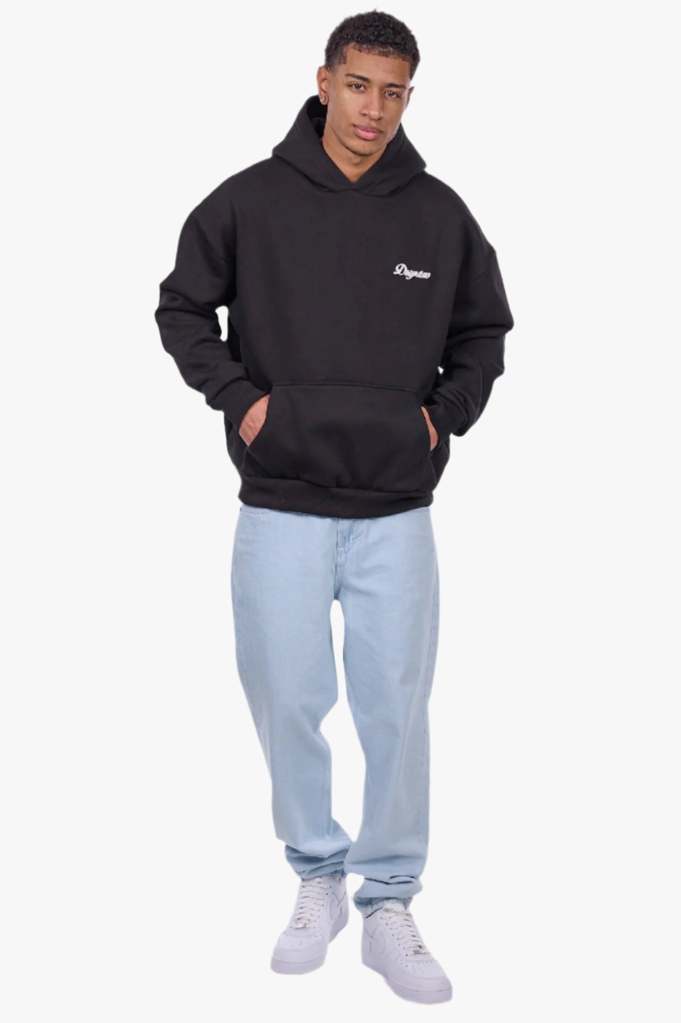 HEAVY OVERSIZE SCRIPT LOGO HOODIE BLACK