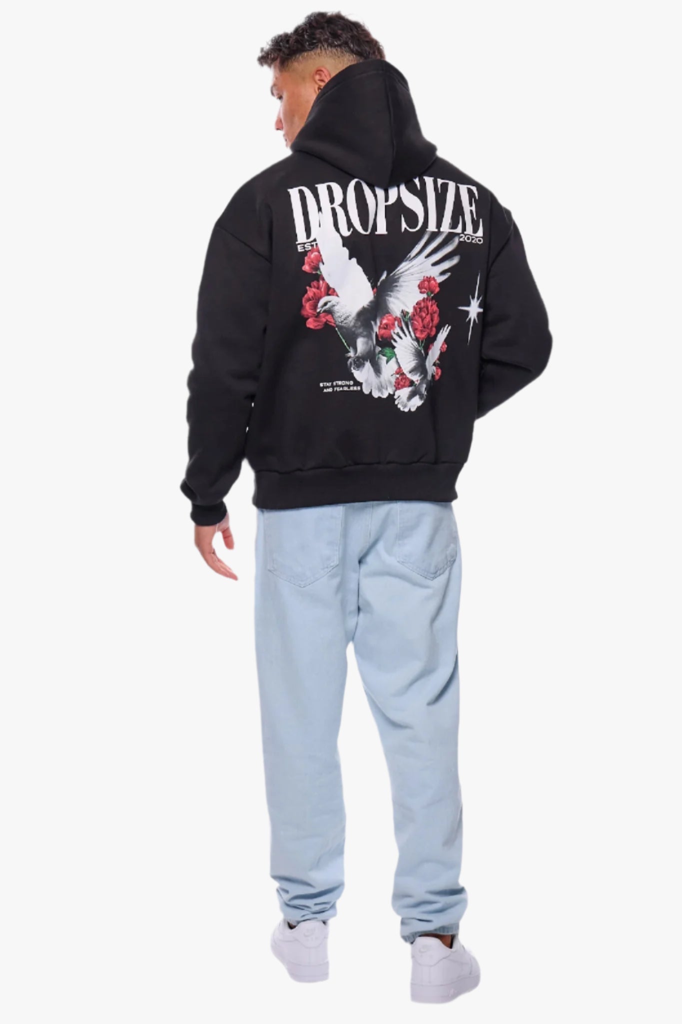 HEAVY OVERSIZE DOVES AND ROSES HOODIE BLACK