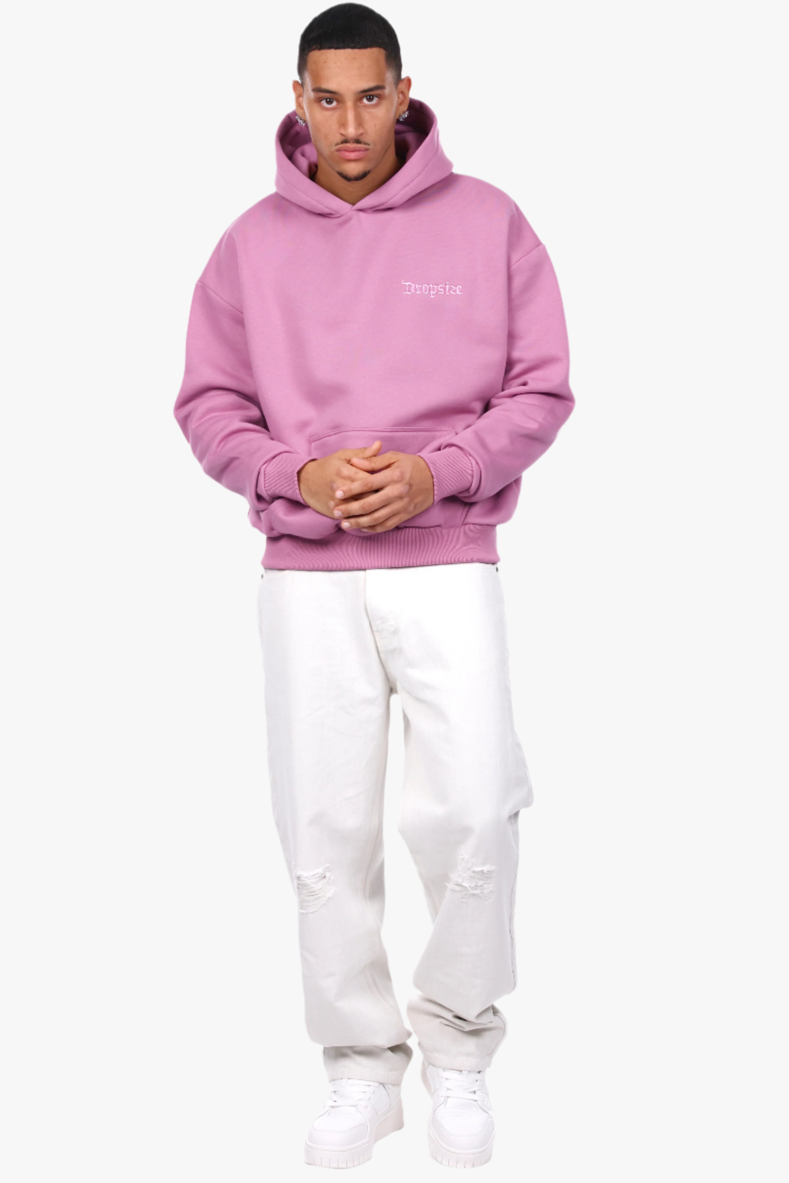 HEAVY OVERSIZE EMBO HOODIE DARK PINK