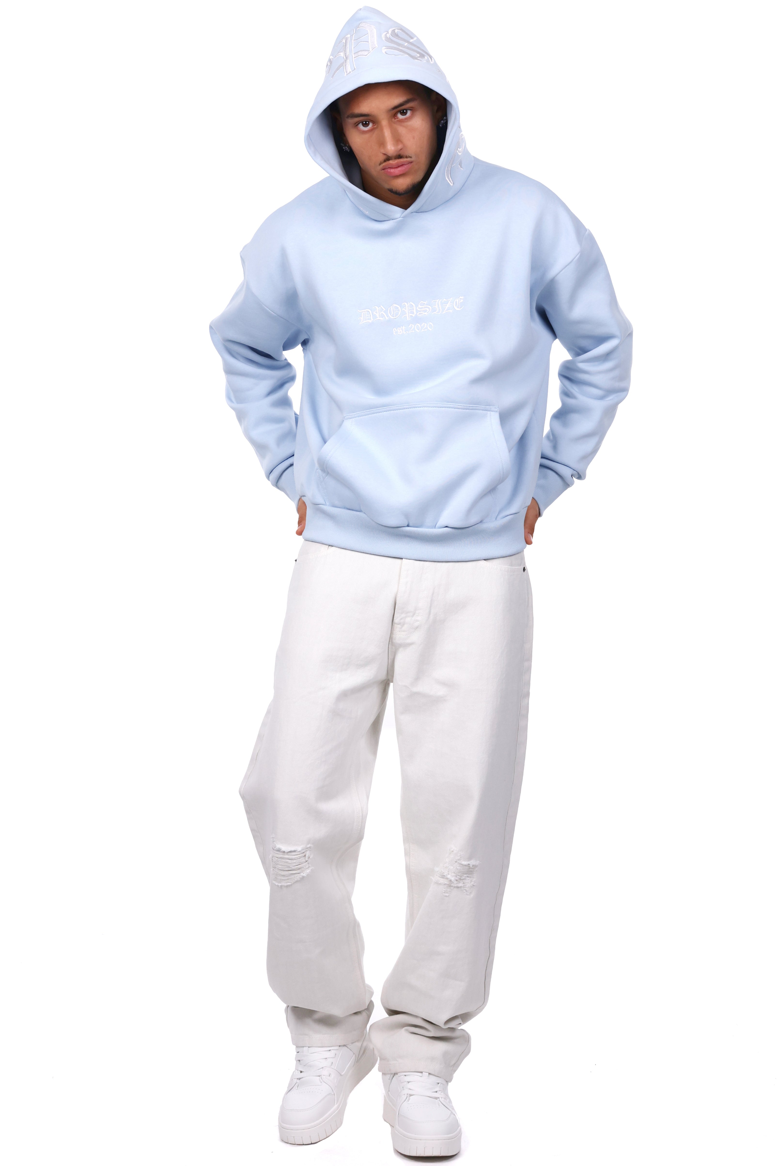 HEAVY OVERSIZE HOOD EMBO HOODIE BABY BLUE