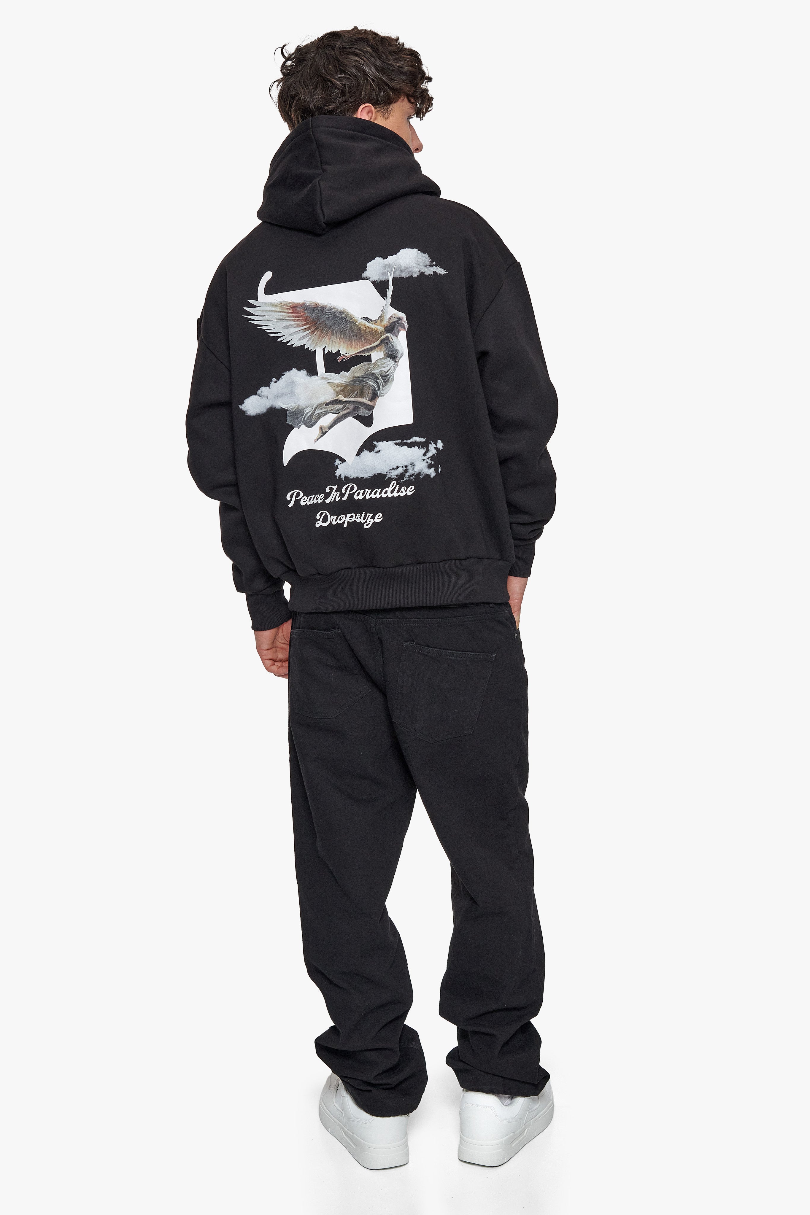 HEAVY OVERSIZE FLYING ANGEL HOODIE BLACK