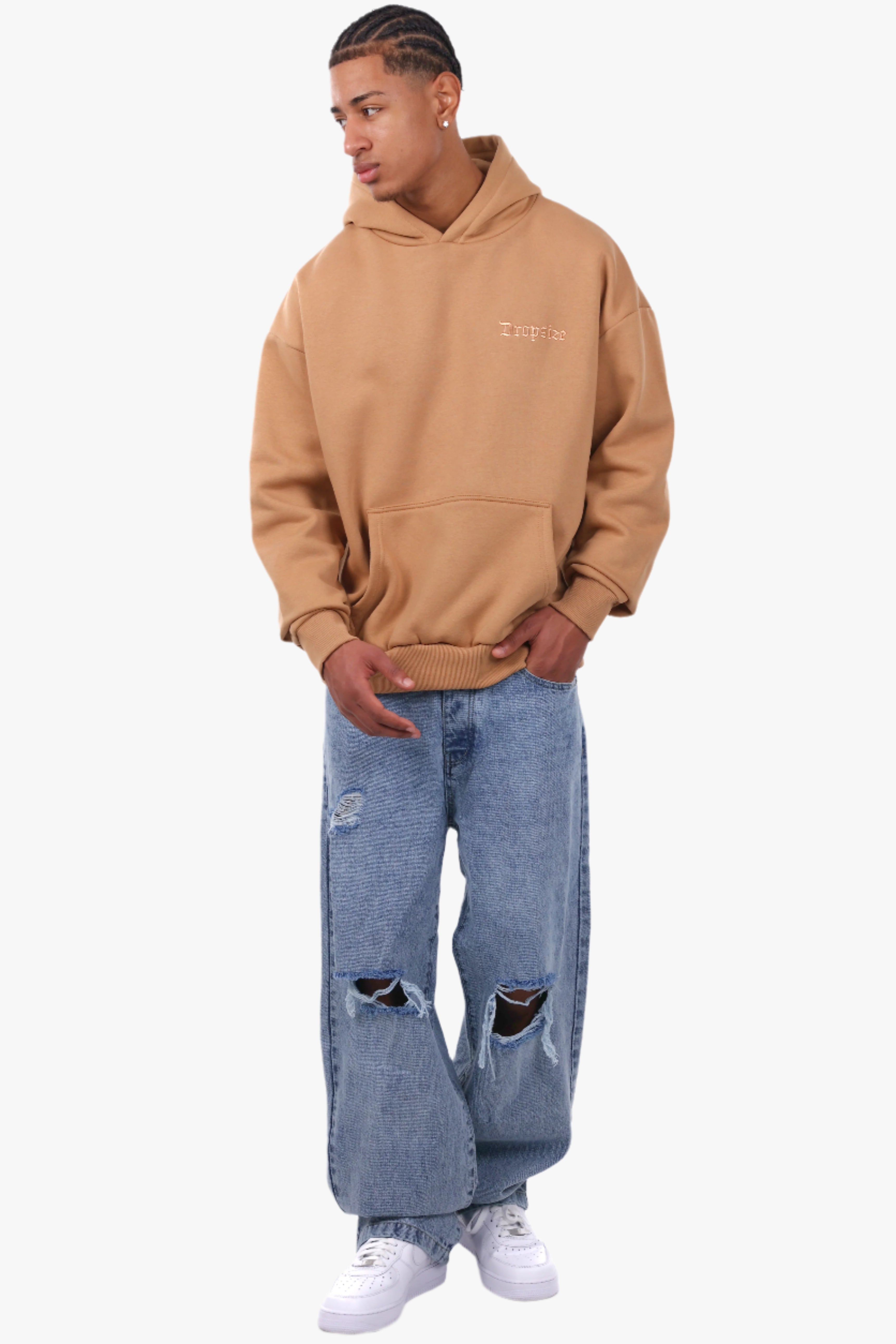 HEAVY OVERSIZE EMBO HOODIE BEIGE