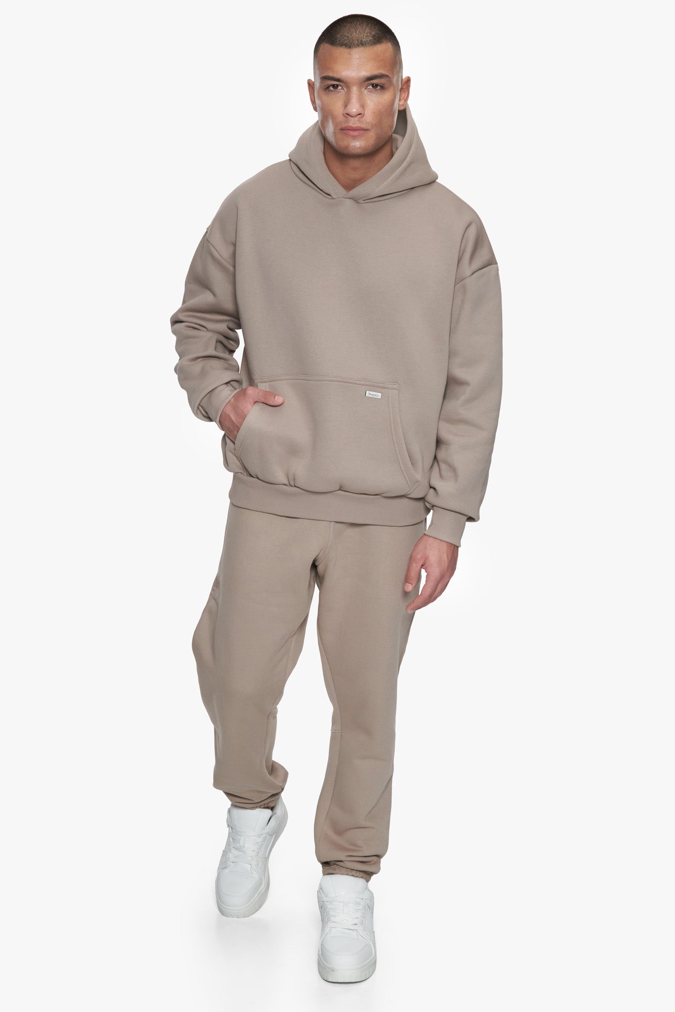 OVERSIZE METAL PATCH HOODIE SIMPLY TAUPE