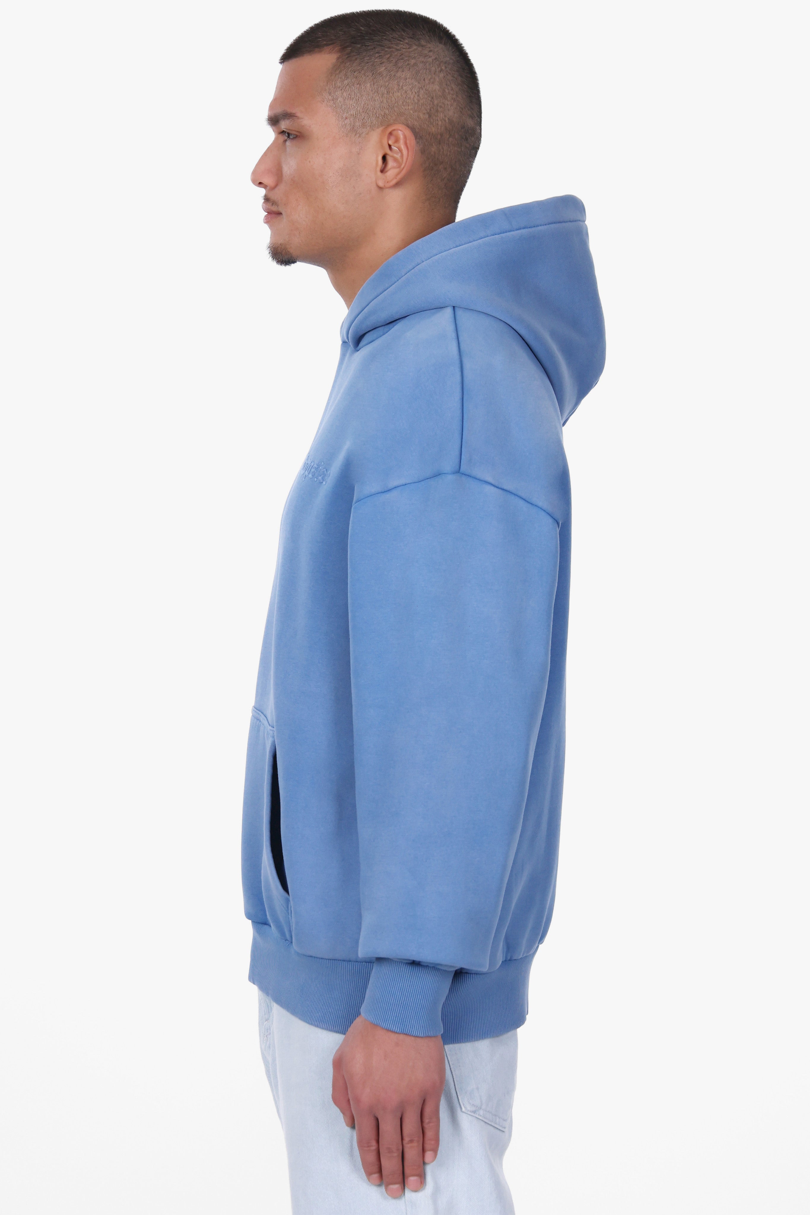 HEAVY OVERSIZE EMBO HOODIE BLUE