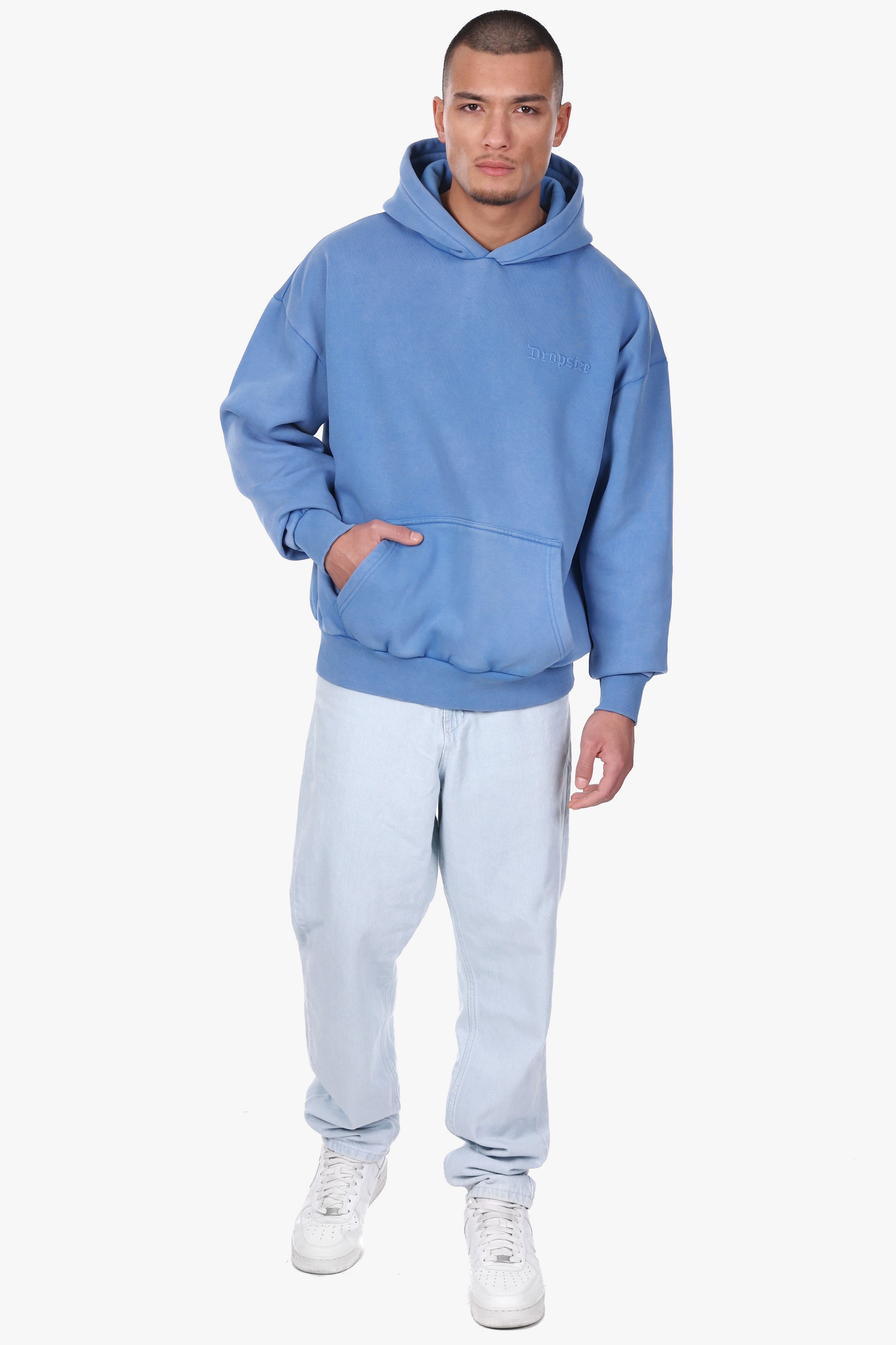 HEAVY OVERSIZE EMBO HOODIE BLUE