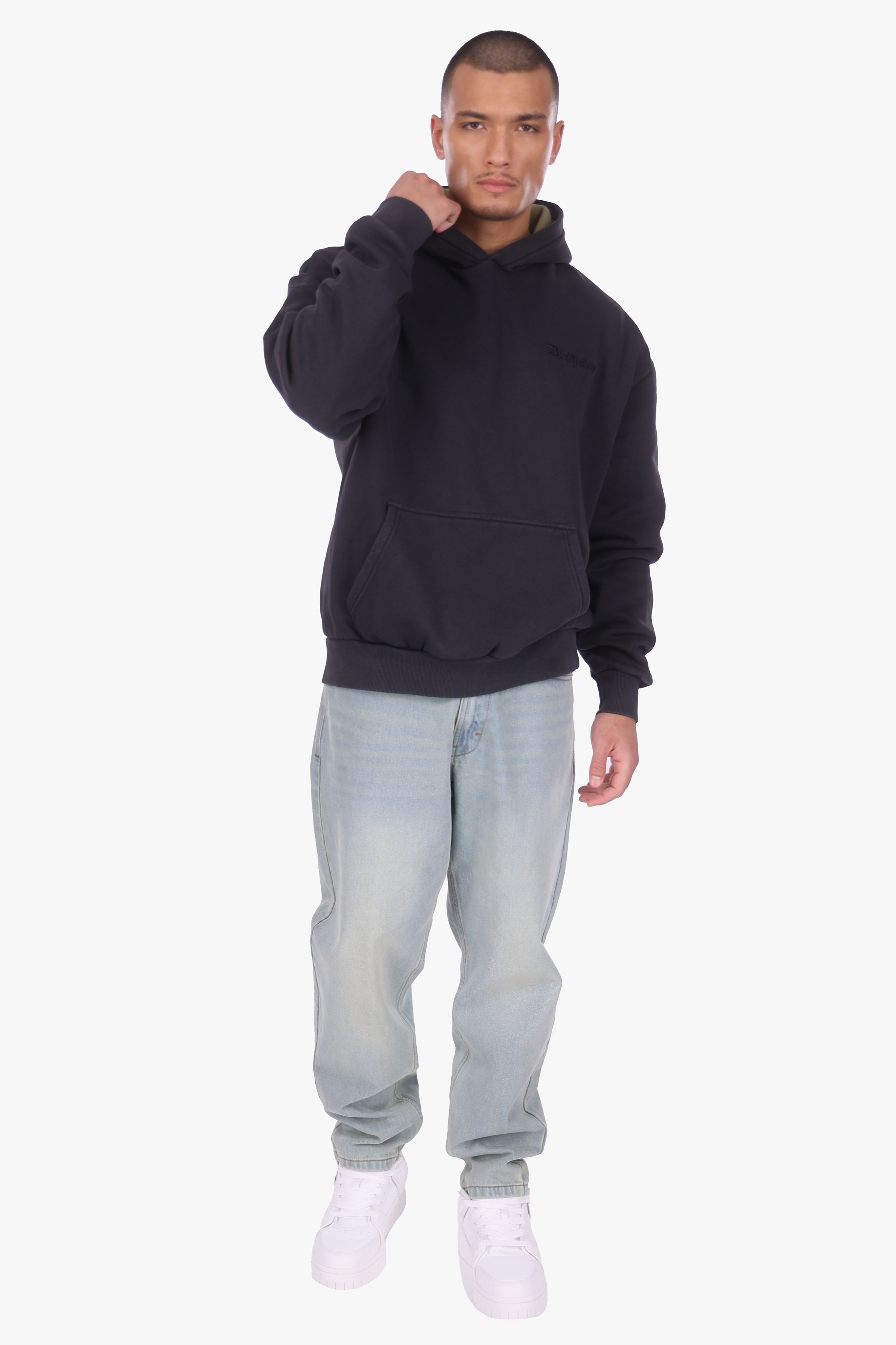 HEAVY OVERSIZE EMBO HOODIE ACID WASHED BLACK/GREEN