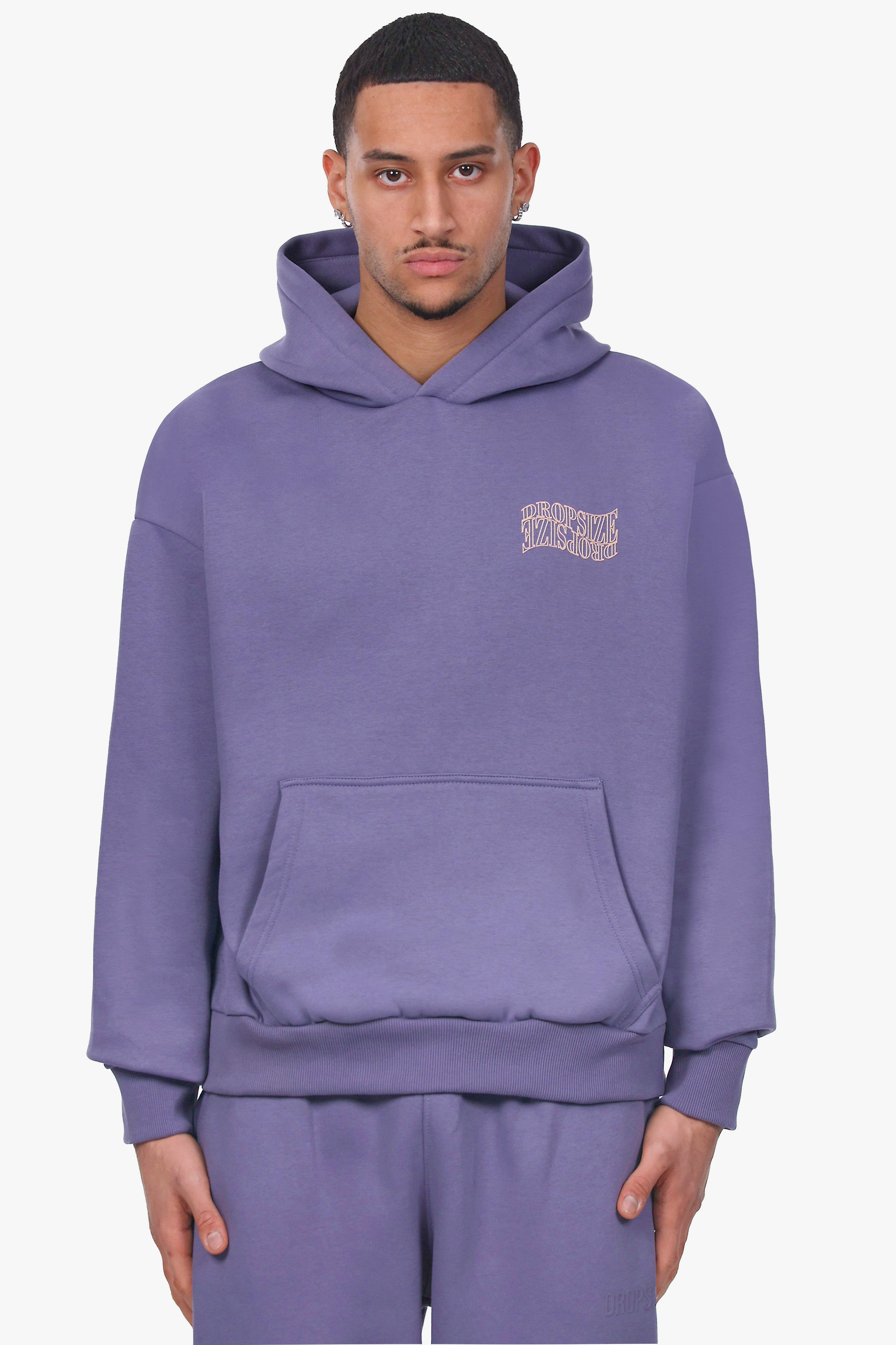 HEAVY OVERSIZE MIRRORED LOGO HOODIE BLUE GRANITE