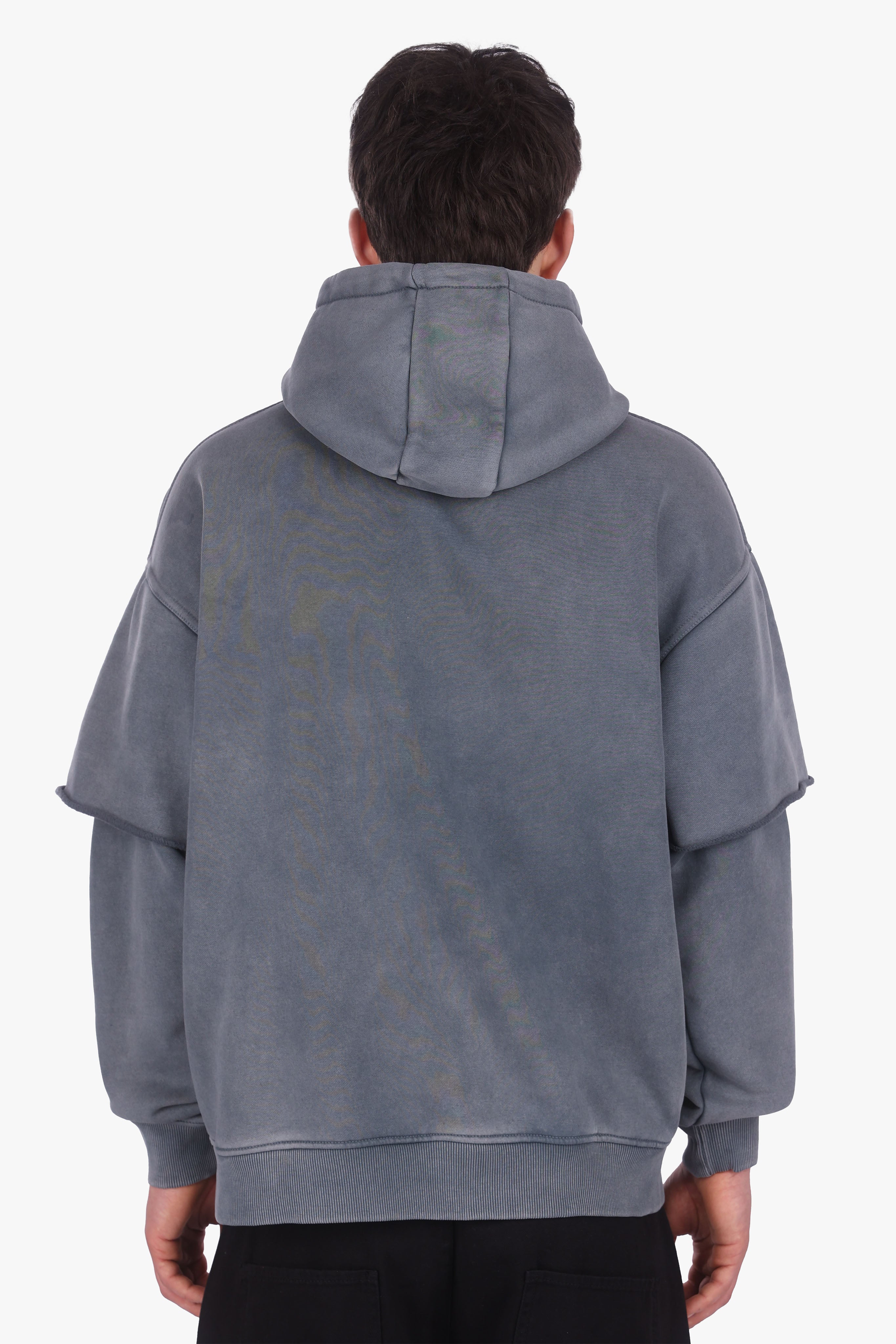 HEAVY OVERSIZE DOUBLE ARM HOODIE ACID WASHED GREY