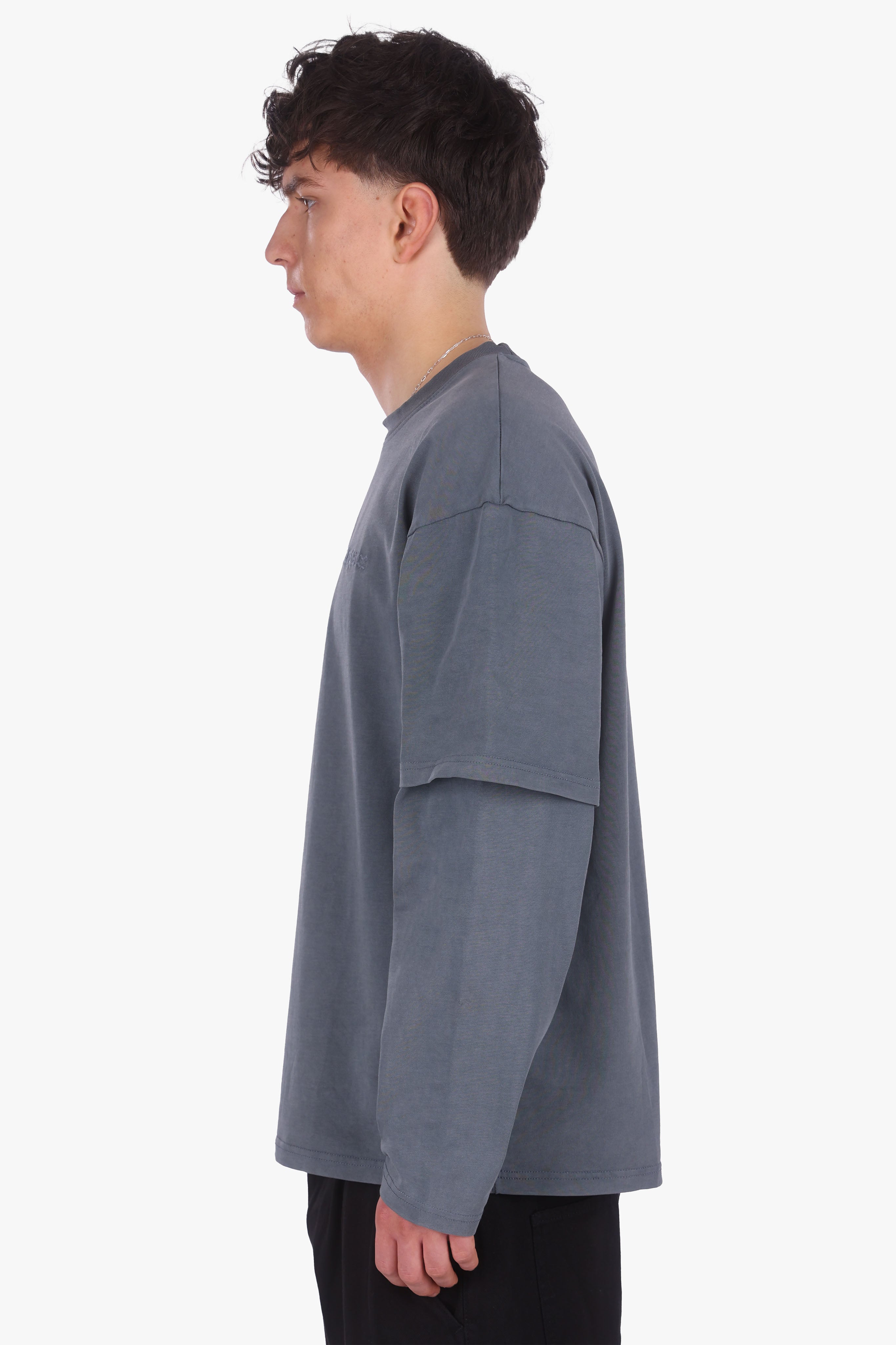LAYER LONGSLEEVE ACID WASHED GREY