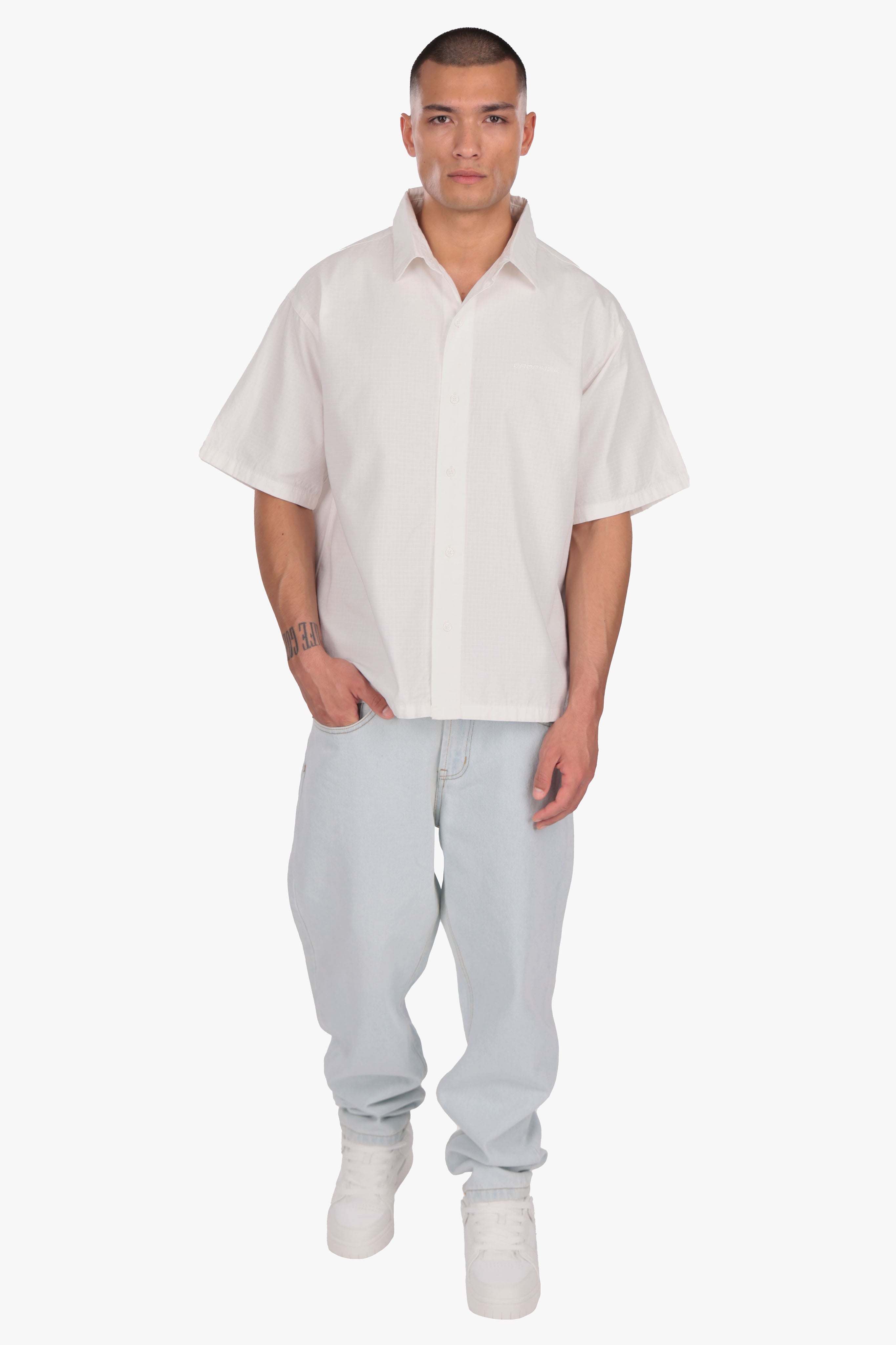 OVERSIZED SHORT SLEEVE SHIRT CREAM WHITE