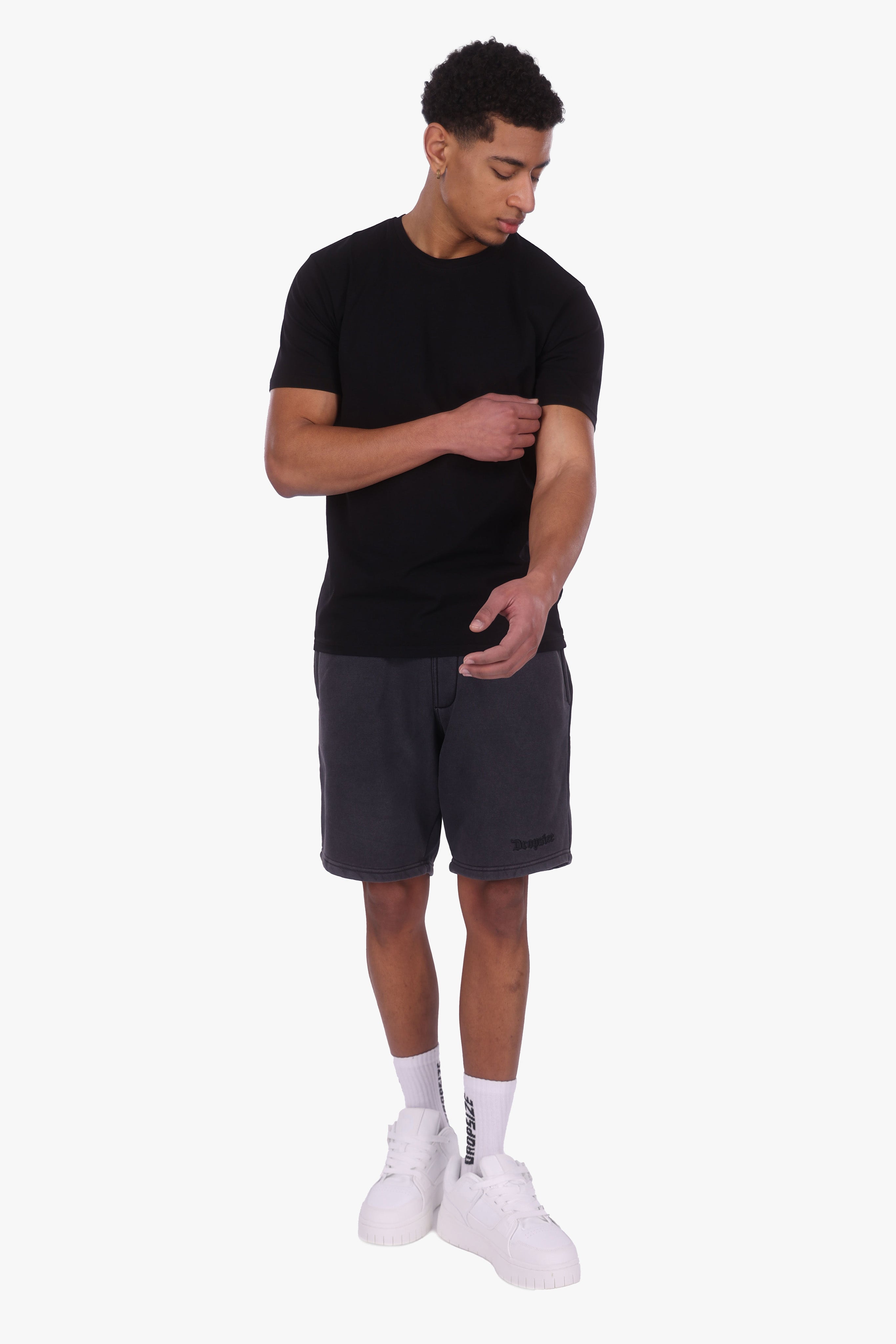 SWEATSHORT ACID WASHED BLACK