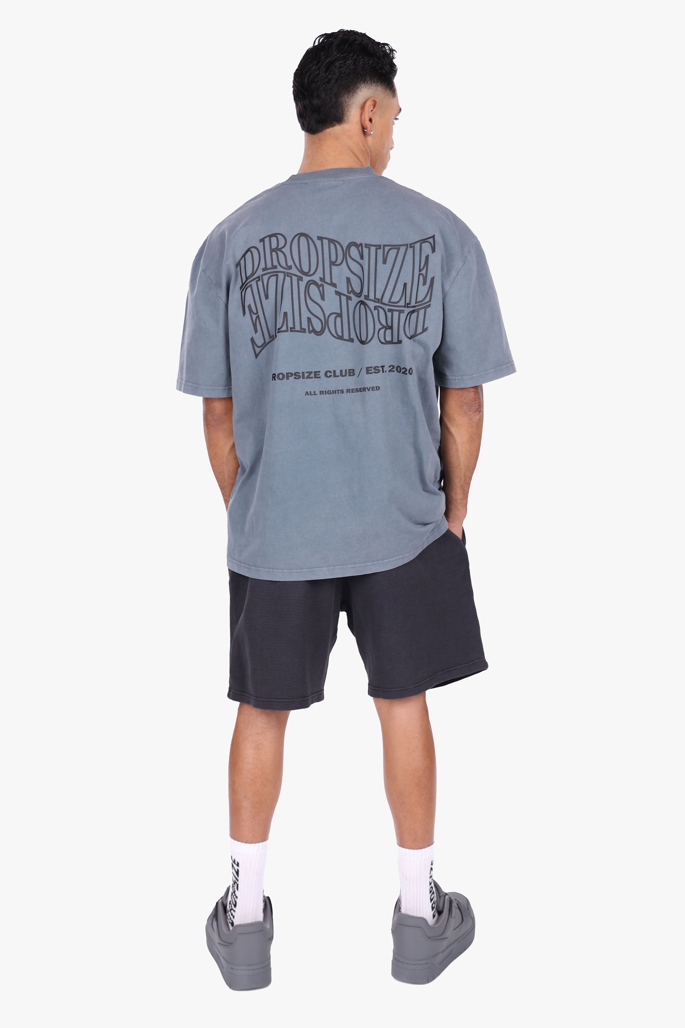 WAFFLE SHORTS ACID WASHED BLACK