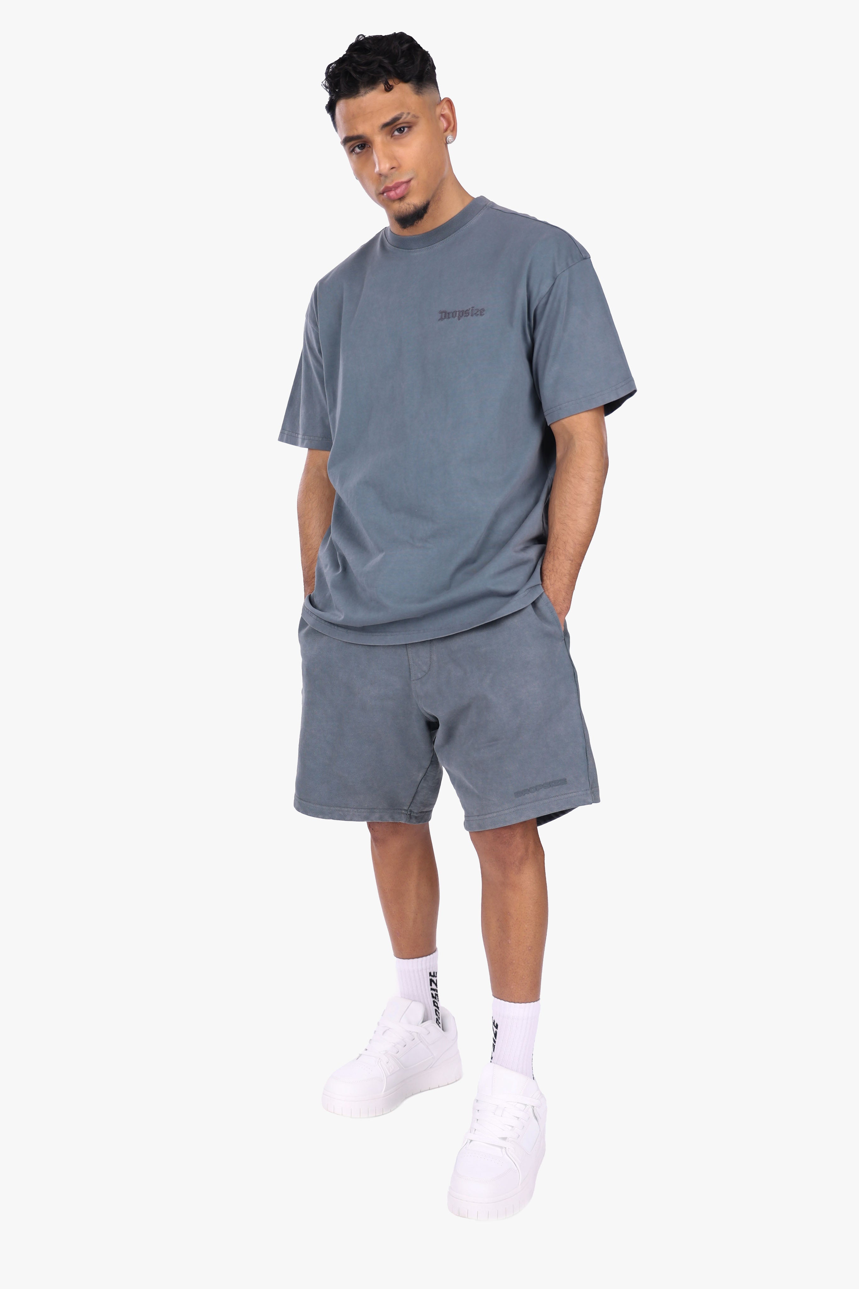 SIDE RIB SHORTS ACID WASHED GREY