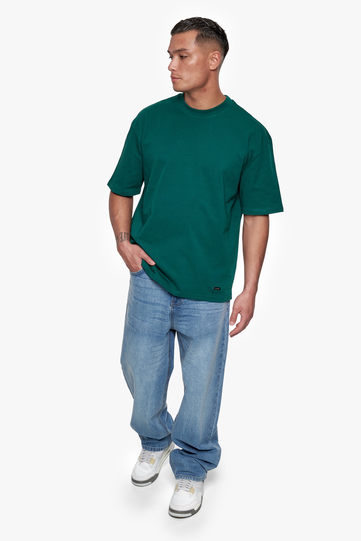 HEAVY OVERSIZE METAL PATCH BASIC T-SHIRT GREEN